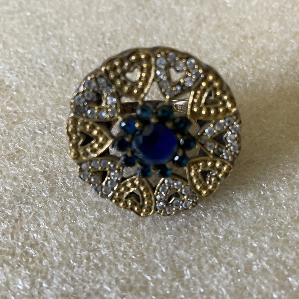 Antique sterling bronze sapphire heart ring